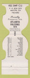 Matchbook Cover - Atlanta Falcons 1979 Schedule Credit Union Macon GA Contour
