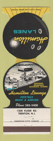 Matchbook Cover - Hamilton Lanes Bowling Trenton NJ Brunswick Jewelite