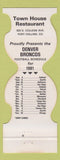Matchbook Cover - Denver Broncos 1981 Schedule Town House Fort Collins Contour