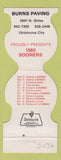 Matchbook Cover - Oklahoma Sooners 1980 Schedule Burns Paving OKC Contour
