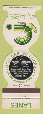 Matchbook Cover Don Carter Lanes Bowling Burger King Open billiards Miami Dallas
