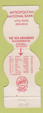 Matchbook Cover - Arkansas Razorbacks 1975 Schedule Little Rock AR Bank Jewelite