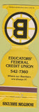 Matchbook Cover - Boston Bruins Educators Credit Union 1980 Schedule WORN