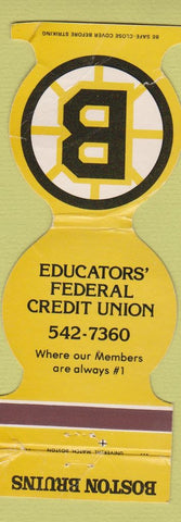 Matchbook Cover - Boston Bruins Educators Credit Union 1980 Schedule WORN