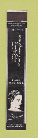 Matchbook Cover - Hotel Manitowoc Beauty Salon girlie WI 10 Strike