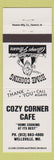 Matchbook Cover - Cozy Corner Cafe Wellsville MO WHITE