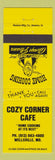 Matchbook Cover - Cozy Corner Cafe Wellsville MO YELLOW