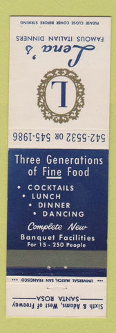 Matchbook Cover - Lena's Italian Restaurant Santa Rosa CA