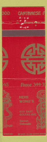 Matchbook Cover - Herb Wong's Chinese Denver Colorado MISCUT