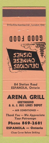 Matchbook Cover - Arena Grill Chinese Espanola ON