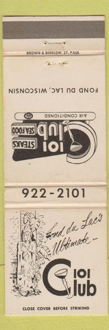 Matchbook Cover - 101 Club Fond Du Lac WI WORN