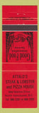 Matchbook Cover - Attalo's Steak Lobster Pizza North Vancouver BC