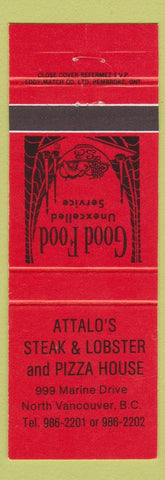 Matchbook Cover - Attalo's Steak Lobster Pizza North Vancouver BC