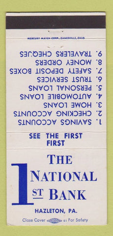Matchbook Cover - 1st National Bank Hazleton PA 30 Strike