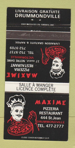 Matchbook Cover - Maxime Pizza Victoriaville QC Drummondville 30 Strike