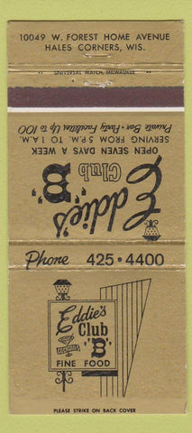 Matchbook Cover - Eddie's Club B Hales Corners WI 30 Strike