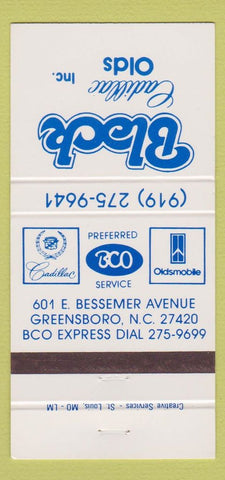 Matchbook Cover - Black Cadillac Oldsmobile Greensboro NC 30 Strike