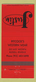 Matchbook Cover - Justin Boots Pitcock's Russell KS 30 Strike