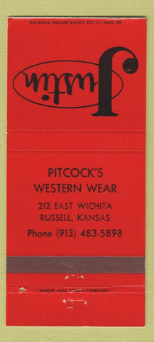 Matchbook Cover - Justin Boots Pitcock's Russell KS 30 Strike