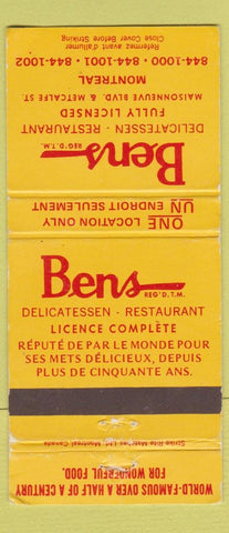 Matchbook Cover - Bens Deli Restaurant Montreal QC WEAR 30 Strike