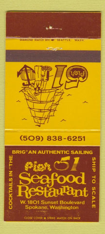 Matchbook Cover - Pier 51 Seafood Restaurant Spokane WA 30 Strike