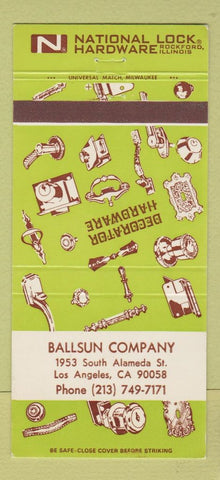Matchbook Cover - National Lock Hardware Ballsun Los Angeles CA 30 Strike