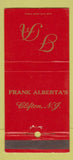 Matchbook Cover - Frank Alberta's Clifton NJ 30 Strike