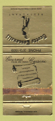 Matchbook Cover Brotto Cassanelli Restaurant Italian Haverhill MA WORN 30 Strike