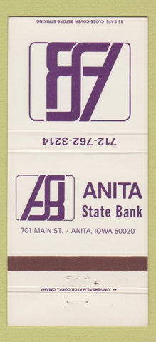 Matchbook Cover - Anita State Bank IA 30 Strike