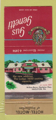 Matchbook Cover - Gus Genetti Hotel Motel Hazleton PA WEAR 30 Strike