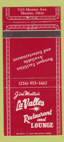 Matchbook Cover - Jim Mullee's La Valles Restaurant Mentor OH 30 Strike