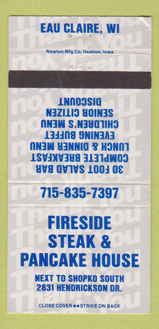 Matchbook Cover - Fireside Steak Pancake House Eau Claire WI 30 Strike