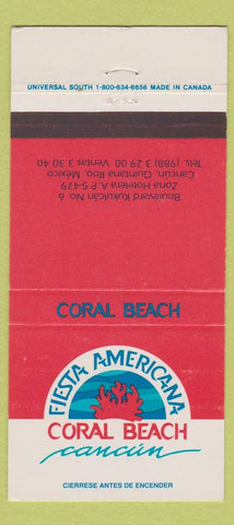 Matchbook Cover - Fiesta Americana Coral Beach Cancun Mexico 30 Strike