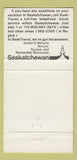 Matchbook Cover - Saskatchewan SK Tourism  30 Strike
