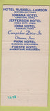 Matchbook Cover - Mitchell Foster Hotels Ottumwa IA 30 Strike