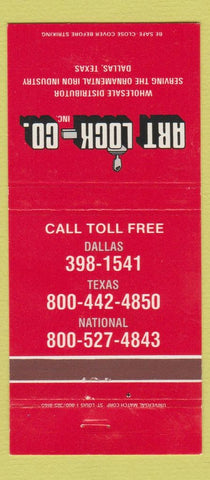 Matchbook Cover - Art Lock Dallas TX Ornamental Iron 30 Strike