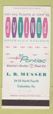 Matchbook Cover - 1957 Pontiac LB Musser Columbia PA 30 Strike