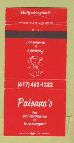 Matchbook Cover - Paisano's Italian Newburyport MA 30 Strike