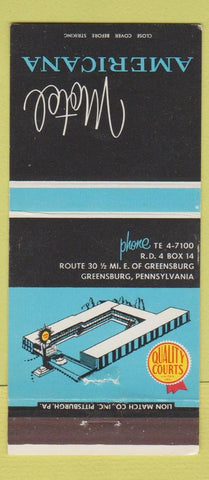 Matchbook Cover - Motel Americana Greensburg PA 30 Strike