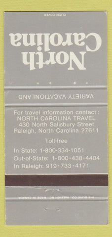 Matchbook Cover - North Carolina Tourism Raleigh NC WEAR 30 Strike