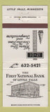 Matchbook Cover - First National Bank Little Falls MN WEAR 30 Strike