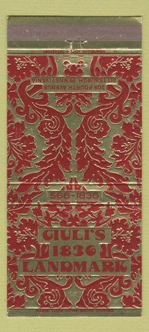 Matchbook Cover - Giuli's 1836 Landmark Pittsburgh PA 30 Strike