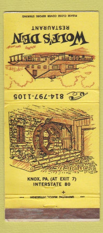 Matchbook Cover - Wolf's Den Restaurant Knox PA WEAR 30 Strike