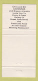Matchbook Cover - Parthenon Restaurant Chicago IL Greek 30 Strike