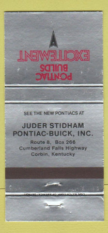 Matchbook Cover - Juder Stidham Pontiac Buick Corbin KY 30 Strike