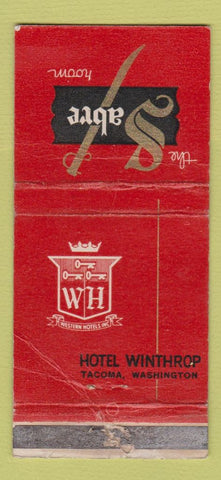 Matchbook Cover - Sabre Room Hotel Winthrop Tacoma WA WORN 21 Strike Feature