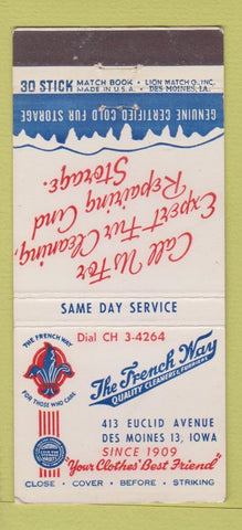 Matchbook Cover - French Way Cleaners Des Moines IA 30 Stick