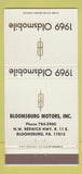 Matchbook Cover - 1969 Oldsmobile Bloomsburg PA 30 Strike