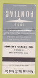 Matchbook Cover - 1959 Pontiac Dempsey's Great Barrington MA WORN 30 Strike