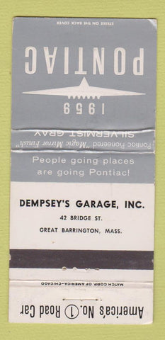 Matchbook Cover - 1959 Pontiac Dempsey's Great Barrington MA WORN 30 Strike